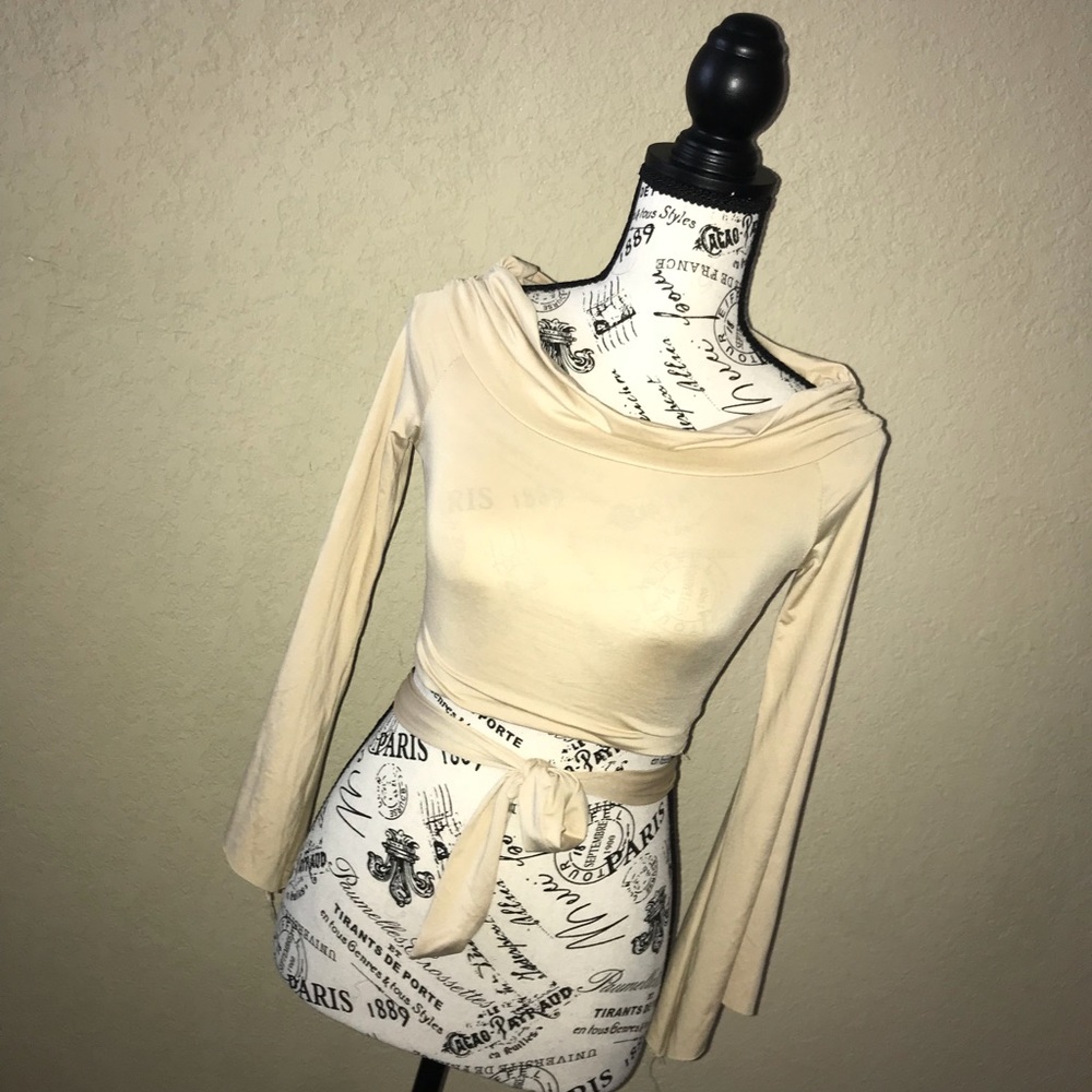 Nude crop top with thin strap to tie around